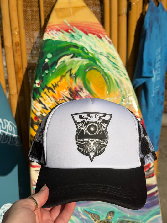 Psychedelic Moon Checkered Trucker